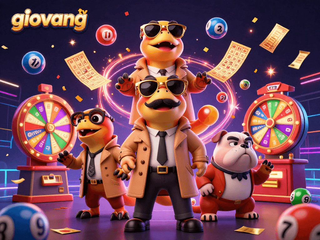 Experience the excitement of giovang tv with raptors in a trench coat entering a VIP casino lounge amidst dynamic gambling elements.