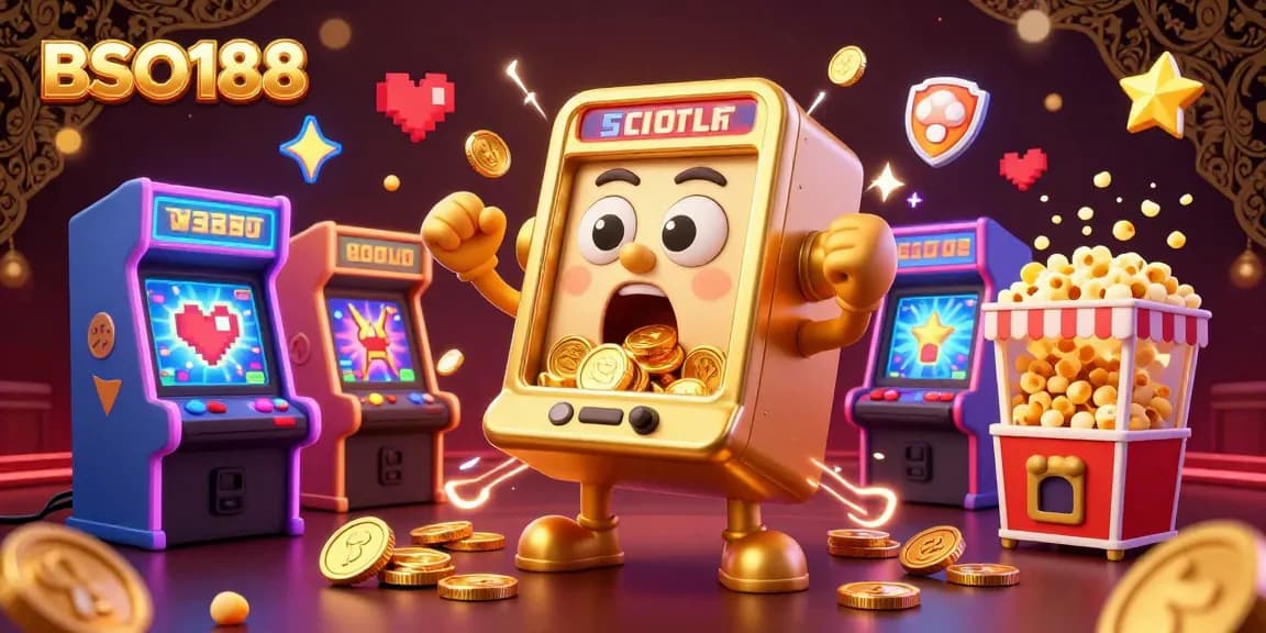 Experience the excitement of BSO188 as a golden slot machine hits a jackpot, cheering baby slots surround it.