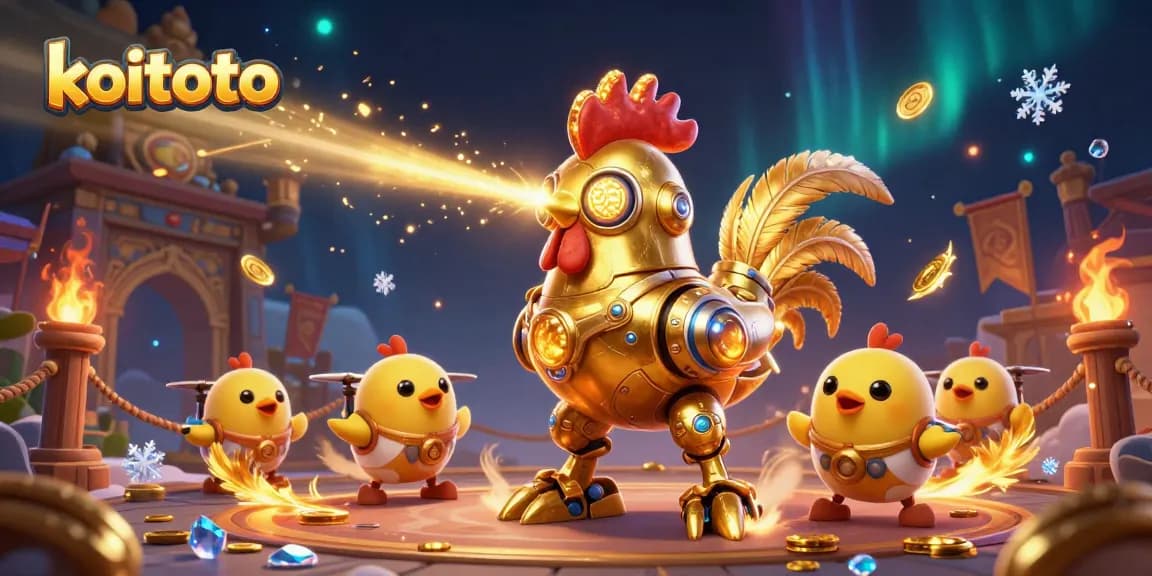 Koitoto menghadirkan peluang menang besar dengan robot ayam futuristik dalam kasino digital yang penuh warna.