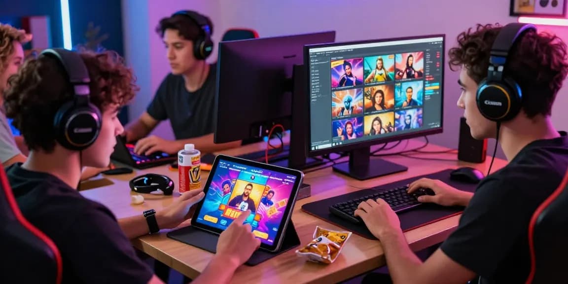 Engaged players enjoying free sex games on multiple devices in a vibrant gaming atmosphere.