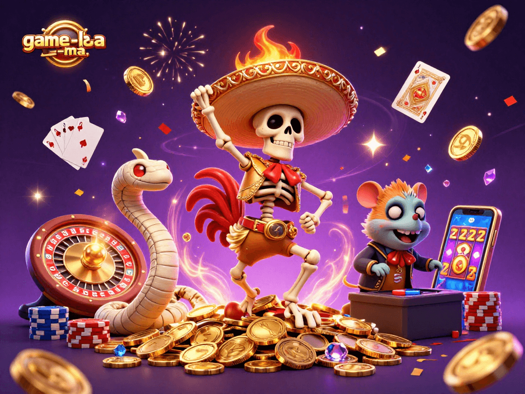 Engage with the vibrant scene of the game-la-ma casino featuring lively 3D characters and dazzling effects.