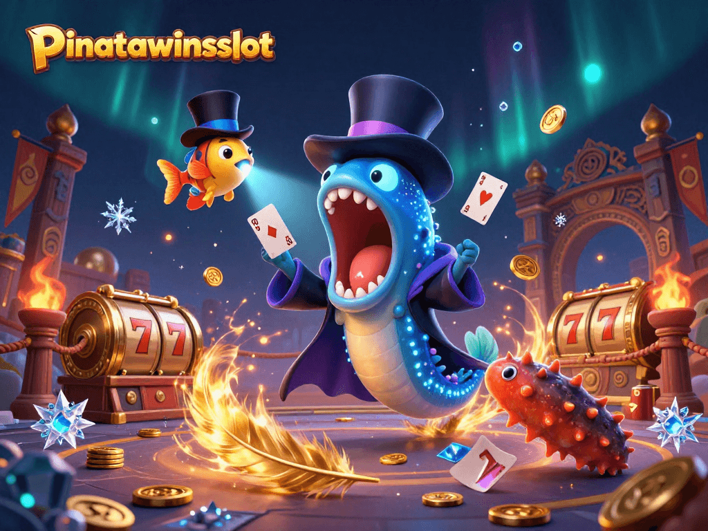 Experience the thrill of pinatawinsslot as vibrant characters perform in a dynamic casino-themed scene.