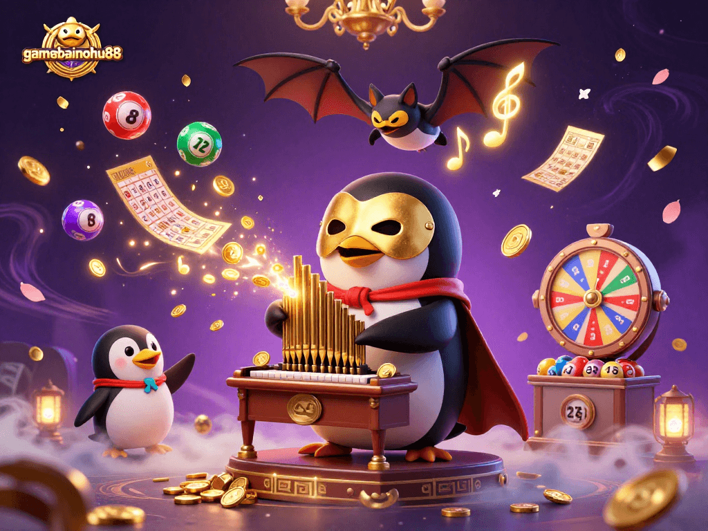Win big with gamebainohu88 amidst a vibrant casino scene full of exciting elements.