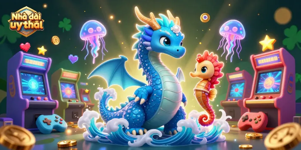 Engage with Nhà cái uy tín, featuring a vibrant underwater casino scene with magical sea creatures and gaming elements.