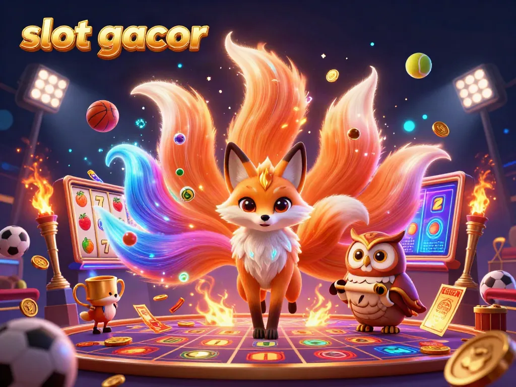 Experience thrilling slot gacor action with a vibrant 3D illustration featuring iconic game elements.