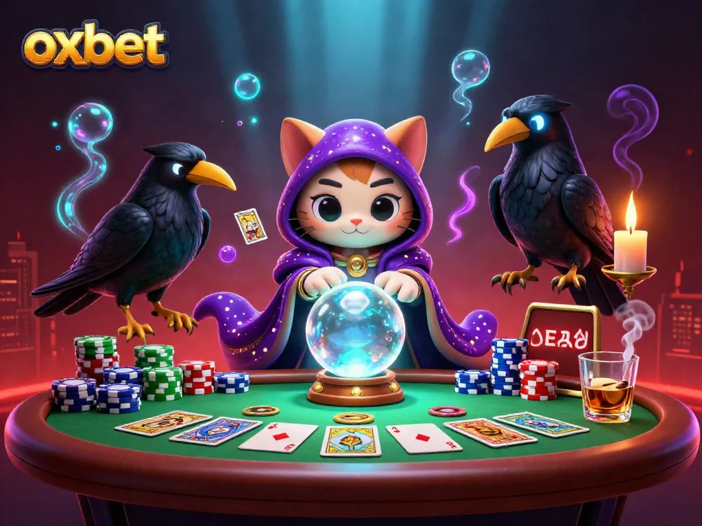 Play poker at Oxbet with a vibrant illustration showcasing mystical characters and rich casino elements.