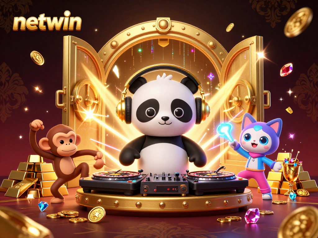 Experience netwin with fun gaming, as DJ panda spins while gems sparkle and riches abound.