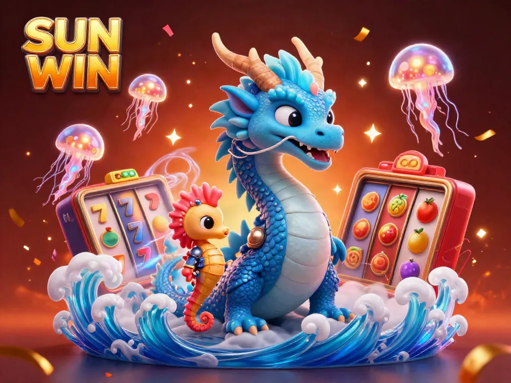 Experience thrilling gaming excitement with SUN WIN's vibrant casino dragon and seahorse scene.