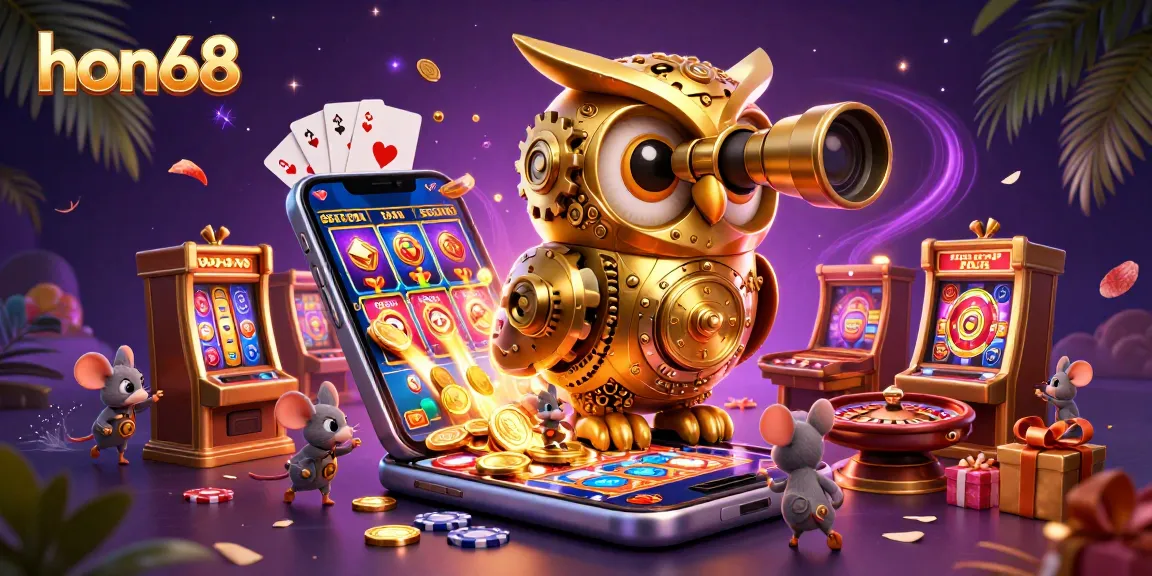 Experience thrilling gameplay at hon68 with a golden owl scouting dynamic casino action amidst vibrant energy.