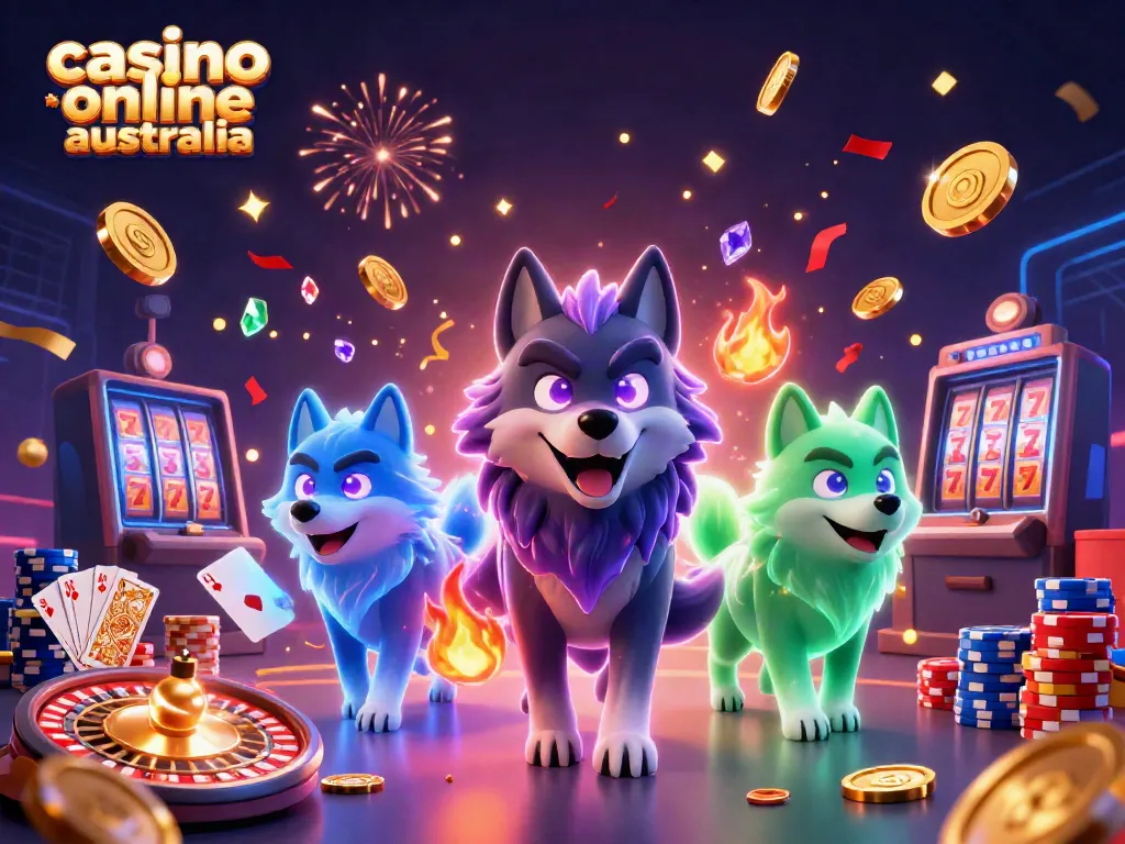 Engaging casino online australia scene featuring a wolf pack leader with spectral energy and dynamic casino elements.