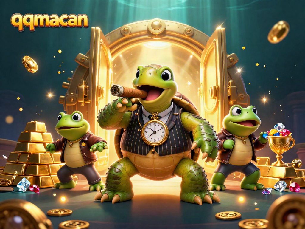 Engage with the thrilling qqmacan gaming experience featuring a dynamic casino scene with vibrant characters and treasure elements.