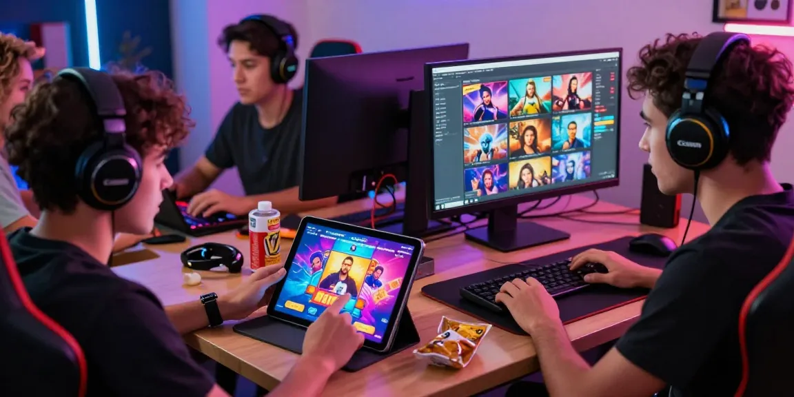 Engaged players enjoying free sex games on multiple devices in a vibrant gaming atmosphere.