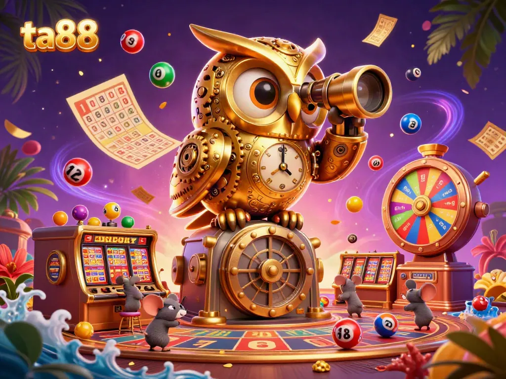 Experience ta88 gaming excitement with a dynamic casino scene filled with vibrant elements and characters.