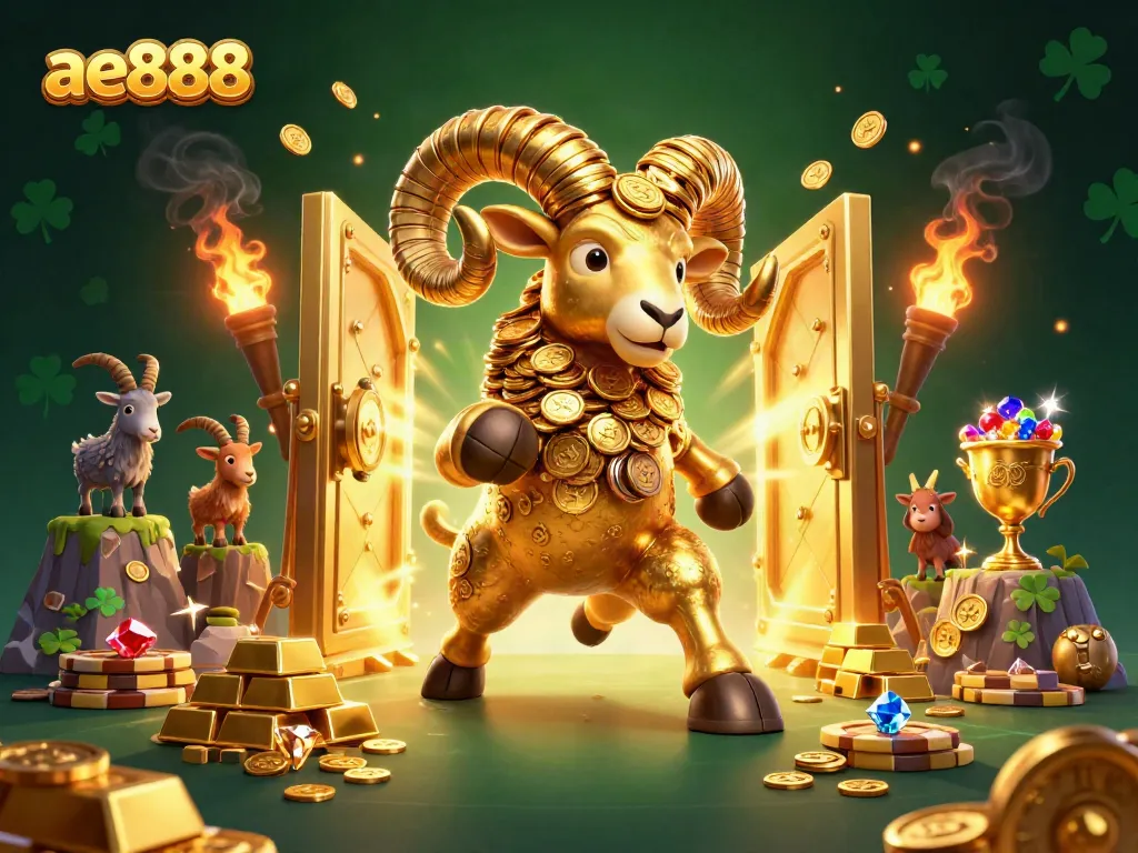 Experience the excitement of ae888 with a dynamic casino-themed scene showcasing vibrant golden and gem elements.