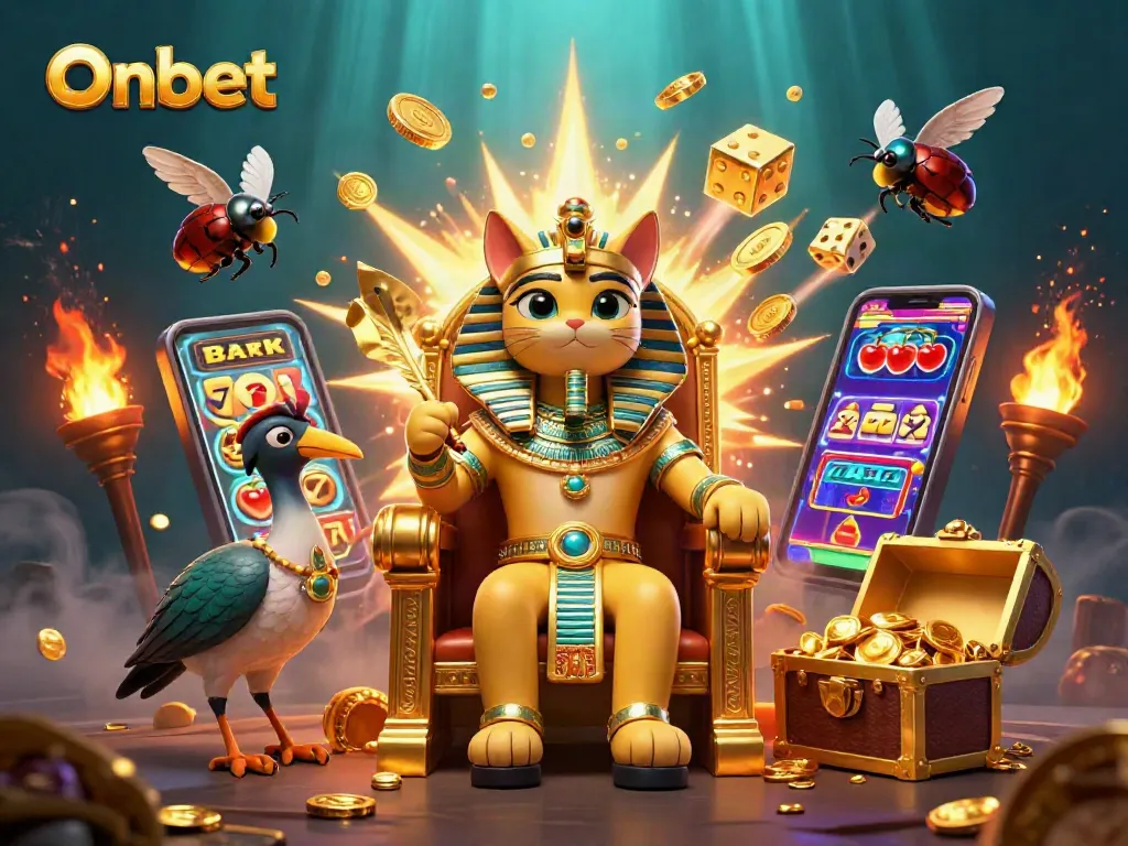 Experience the thrilling Onbet jackpot explosion with vibrant casino elements and lively characters.