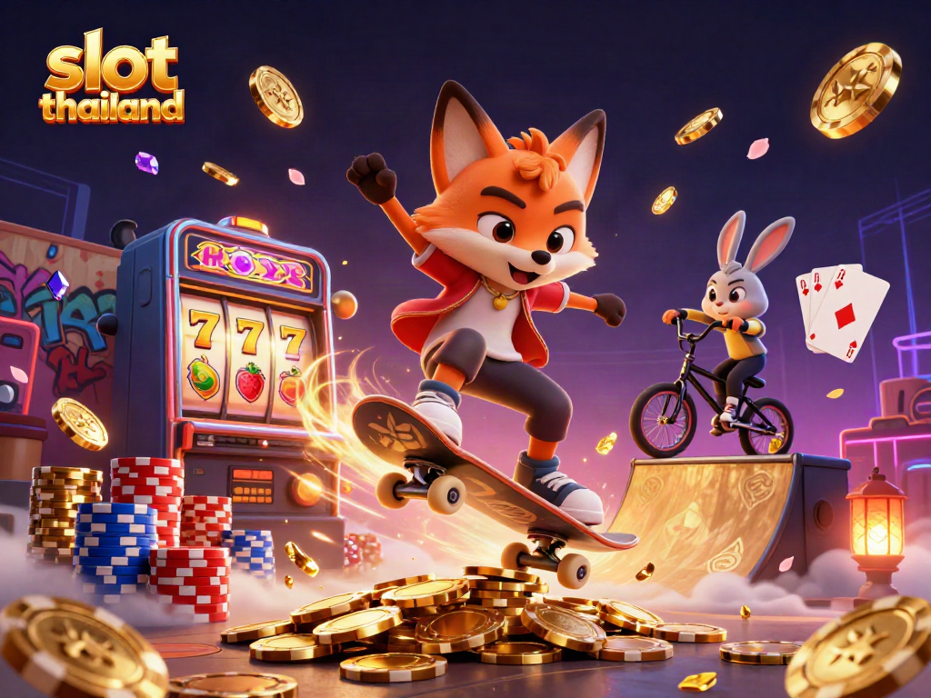 Engage with slot thailand through a vibrant scene of casino-themed action, featuring colorful characters and lively gaming elements.