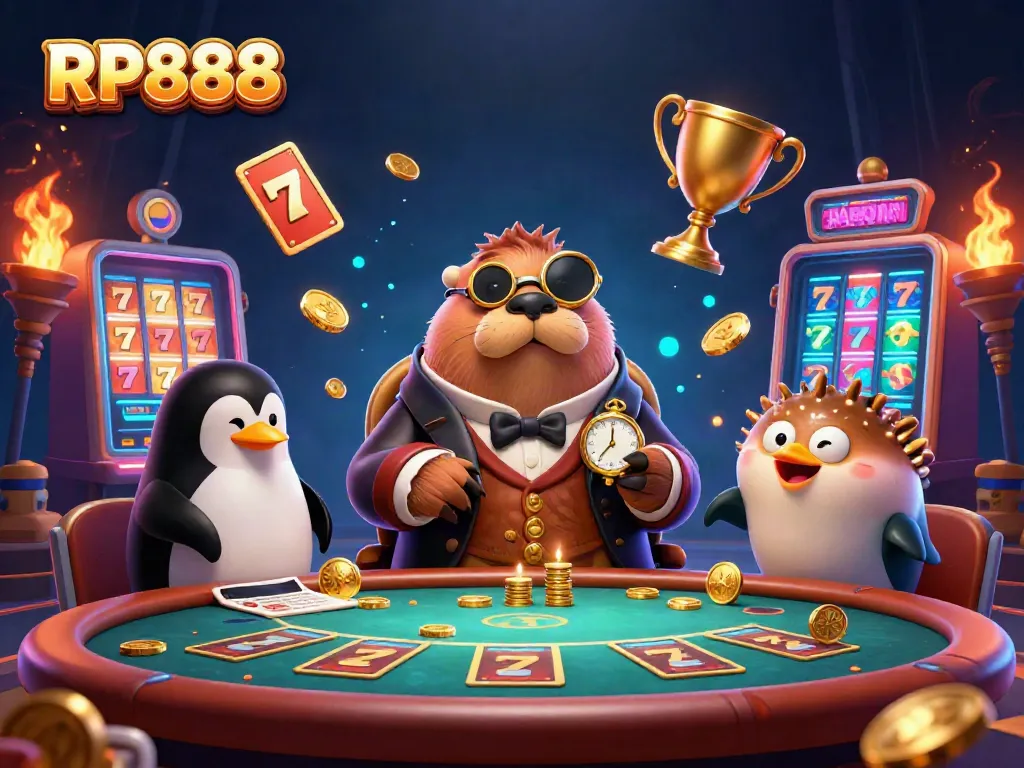 Experience thrilling gameplay with RP888's vibrant slot gaming scene featuring a playful walrus and friends.