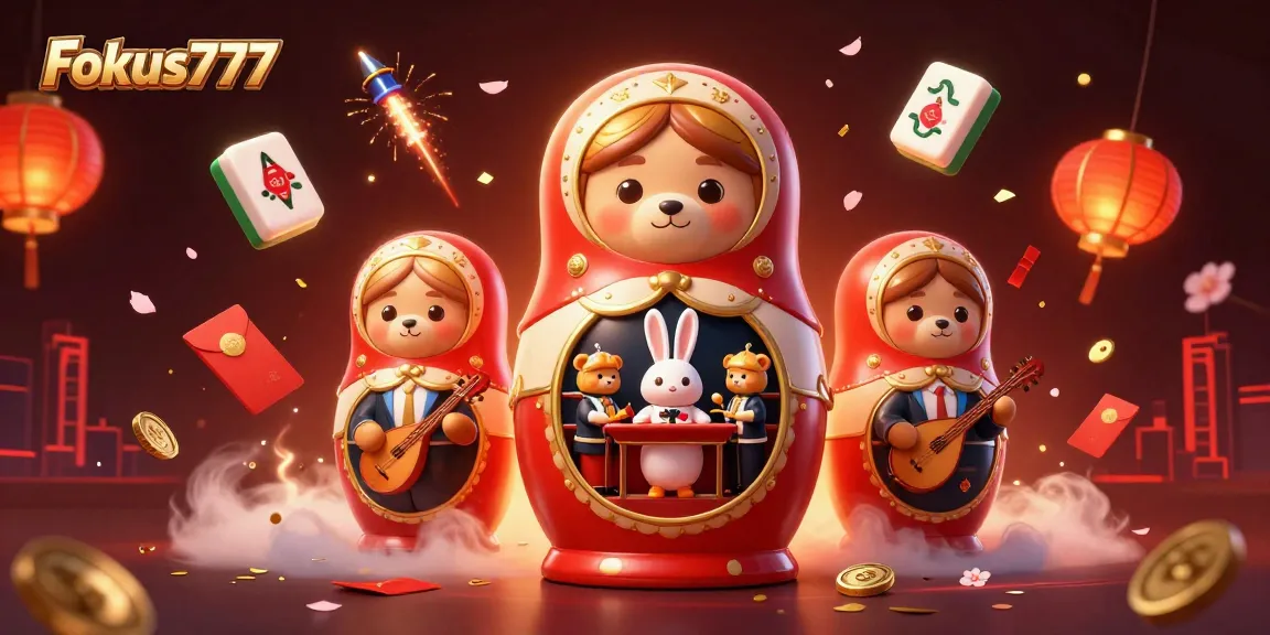 Experience the vibrant excitement of Fokus777 with dynamic casino elements and lively characters.