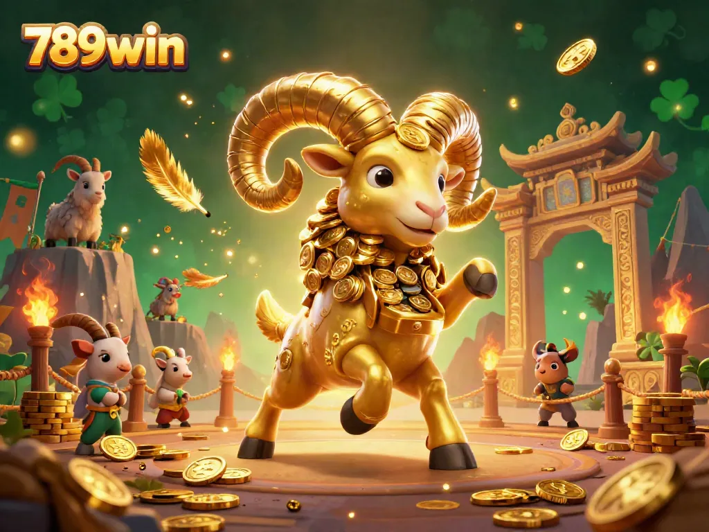 Experience the thrill of casino gaming with 789win's dynamic 3D illustration capturing a golden ram and festive gaming elements.
