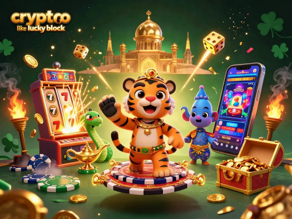 Experience excitement at crypto casinos like lucky block with a vibrant 3D illustration of a colorful casino scene.