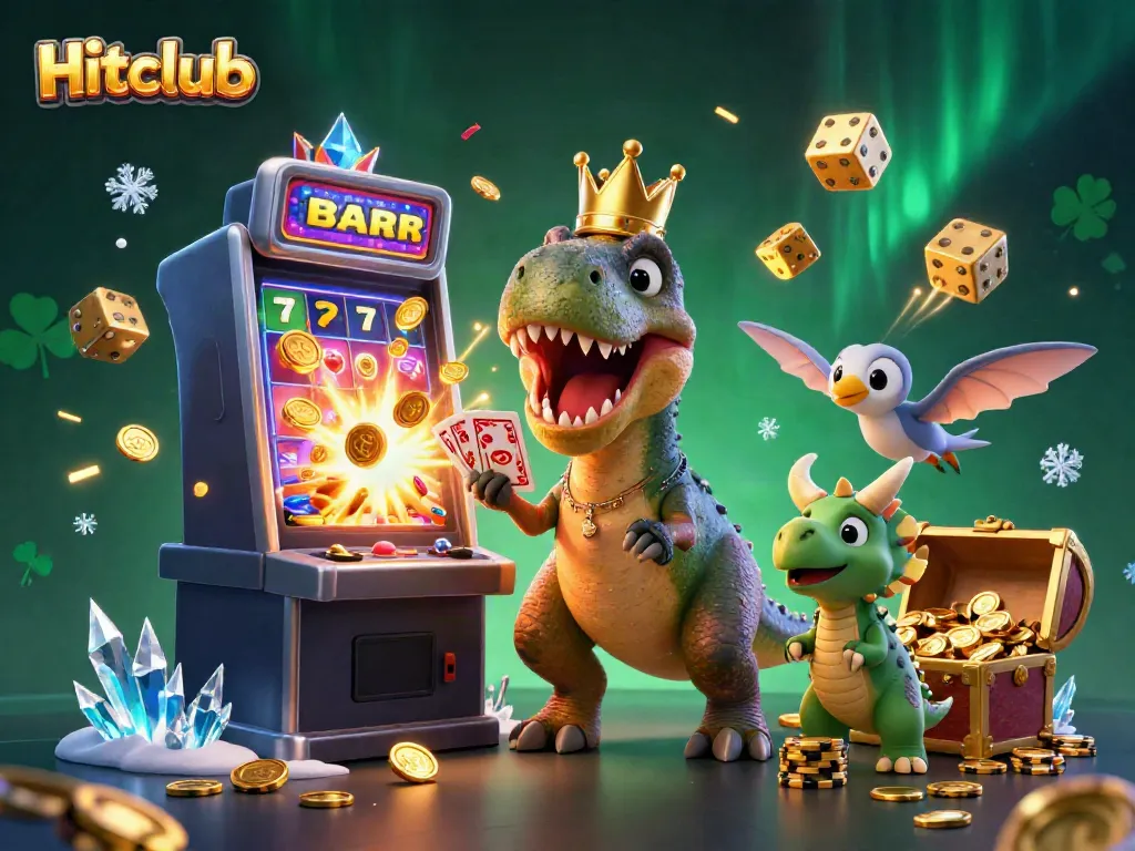 Experience Hitclub's vibrant gambling scene with animated characters engaging in card games and jackpot excitement.