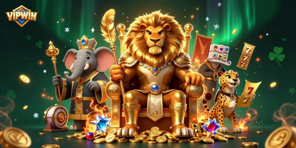 Engage with VIPWIN's vibrant gaming scene filled with casino elements and dynamic characters.