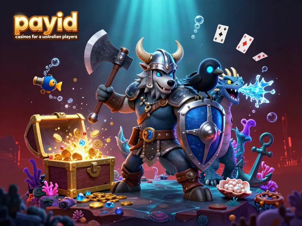 Play at payid casinos for australian players, featuring dynamic Viking and dragon in a colorful, action-packed scene.