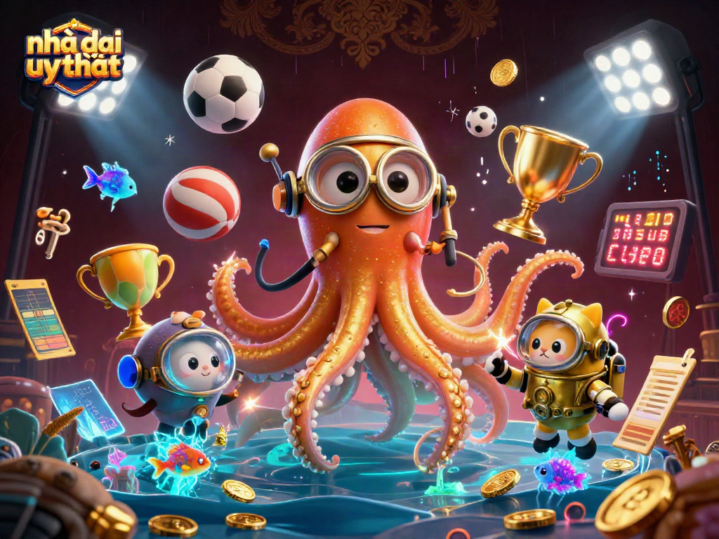 Engage with various sports betting elements at Nhà cái uy tín in this vibrant 3D illustration.
