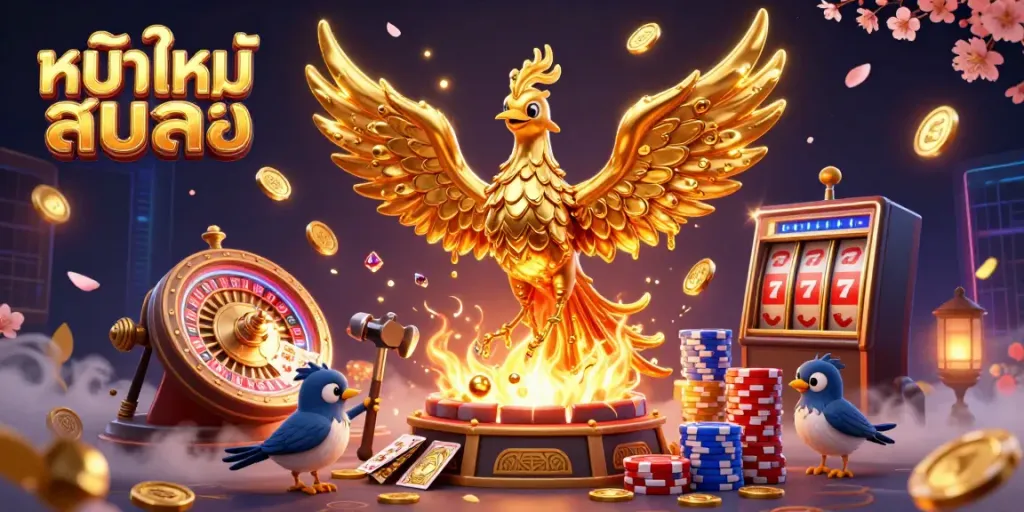 Experience thrilling moments in หนังใหม่ชนโรง with dazzling golden phoenixes and casino games created with stunning detail.