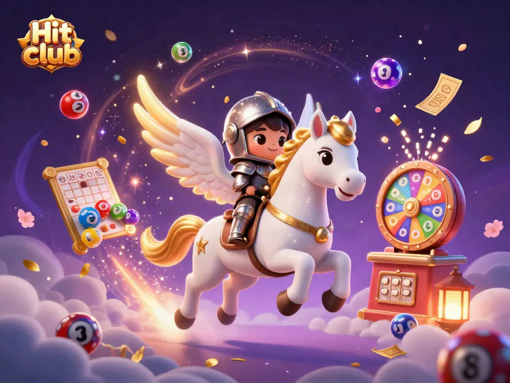 Experience the thrill of gaming at Hit club with a cartoon horse and knight amidst vibrant casino elements.
