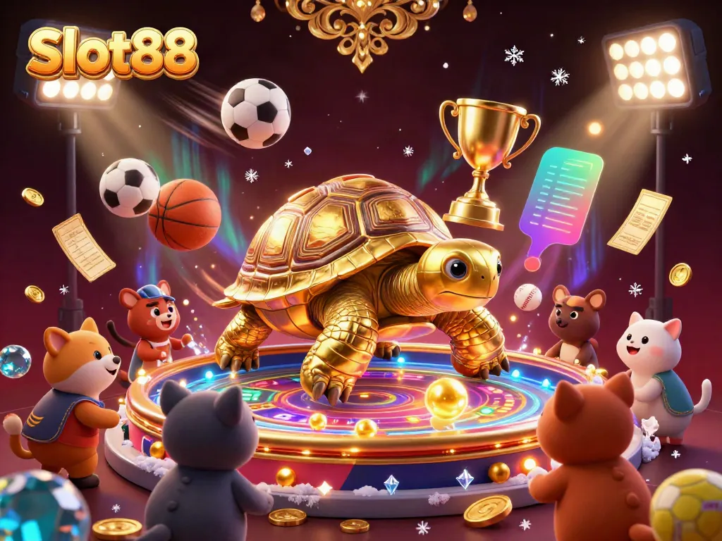 Spin the Slot88 pinball machine featuring a golden tortoise while small animals eagerly watch to play.