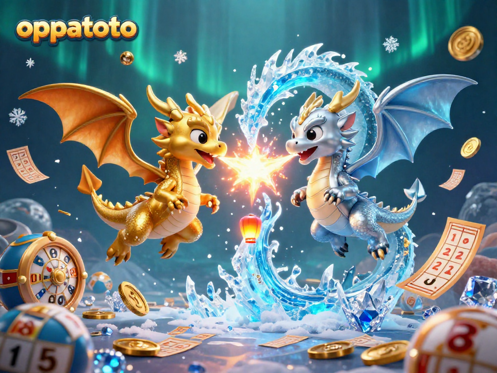 Play lottery games with oppatoto, featuring twin dragons and vibrant elements of excitement.