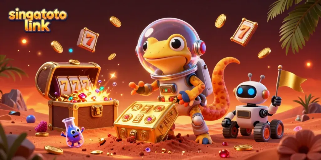 Experience the thrill of the singatoto link in this vibrant 3D casino discovery scene.