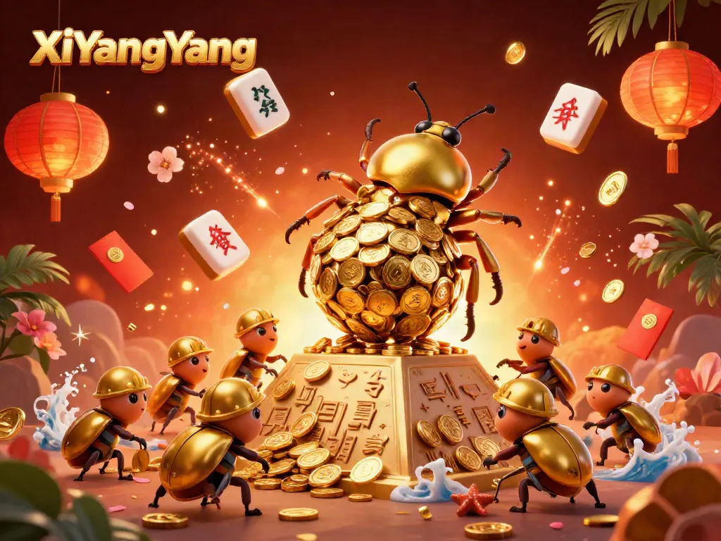 XiYangYang สร้างความตื่นเต้นในคาสิโนจากภาพ 3D ของแมลงตัวใหญ่กลิ้งเหรียญทองอย่างมีชีวิตชีวา