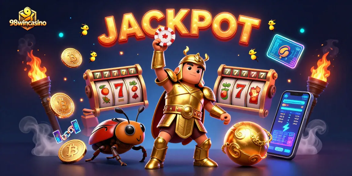 Celebrate big wins at 98wincasino with vibrant 3D visuals showcasing a jackpot victory!