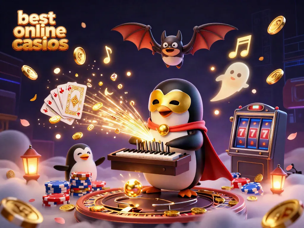 Experience the excitement of the best online casinos with a captivating scene of a penguin playing a pipe organ that shoots golden coins.