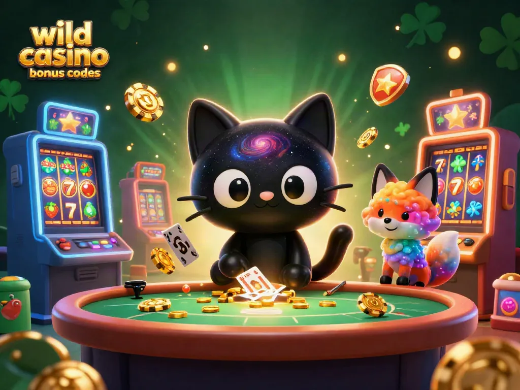 Engage with the wild casino bonus codes as a cartoon black hole cat draws in chips and cards at a cosmic casino.