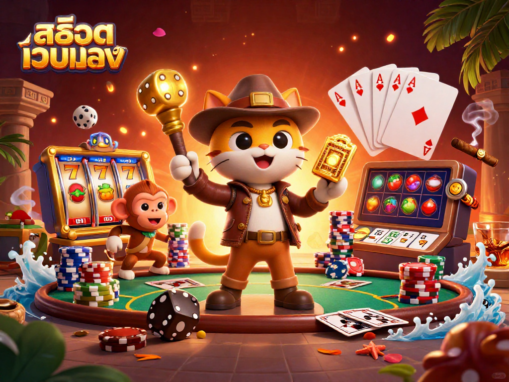 Experience the thrill of สล็อตเว็บตรง in a vibrant 3D casino adventure packed with characters and game elements.