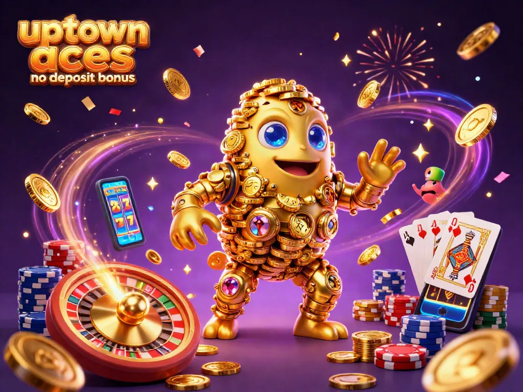 Unlock the uptown aces no deposit bonus along with exciting gaming elements like golden coins and festive effects.