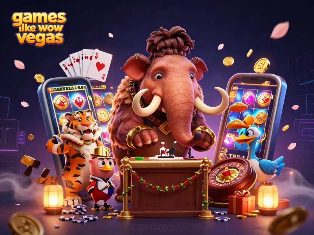 Engage with exciting slots and coins at games like wow vegas in this vibrant 3D casino scene.