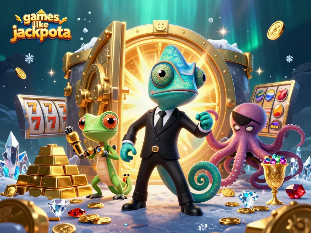 Play thrilling games like jackpota with a vibrant casino scene featuring colorful characters and slot elements.
