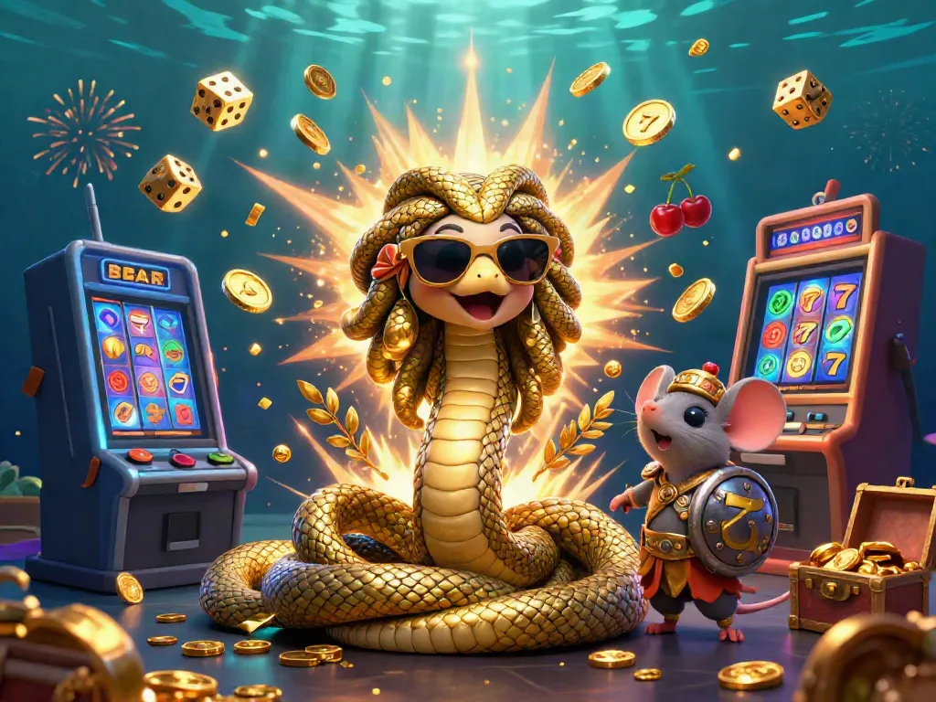 Experience the thrilling jackpot excitement at yslexperience with Medusa and a warrior mouse in a vibrant casino scene.