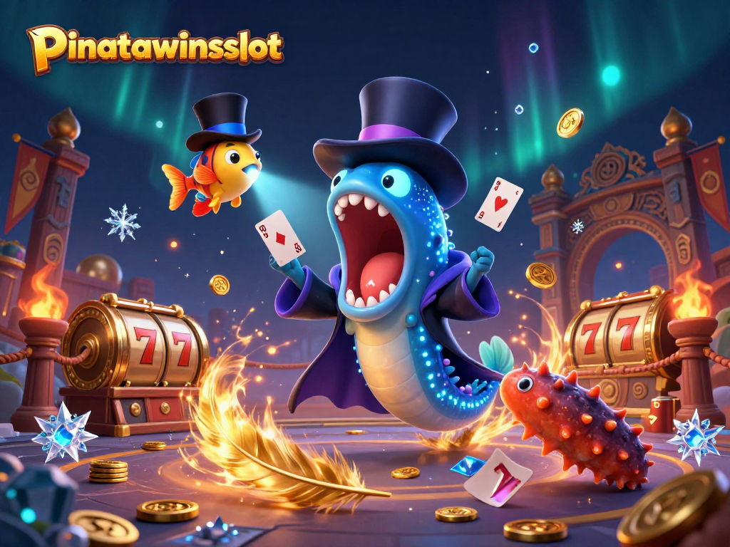 Experience the thrill of pinatawinsslot as vibrant characters perform in a dynamic casino-themed scene.