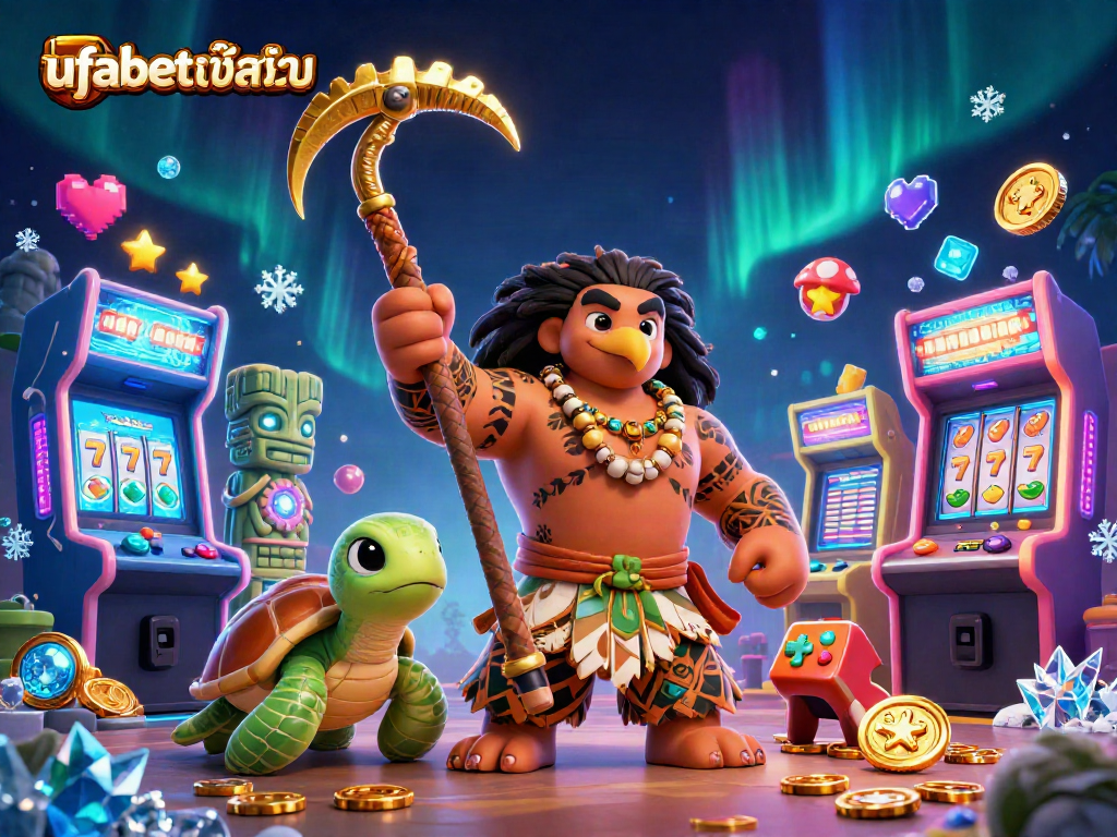 Experience ufabetเข้าสู่ระบบ with vibrant slot machines, colorful characters, and glowing elements in this dynamic illustration.