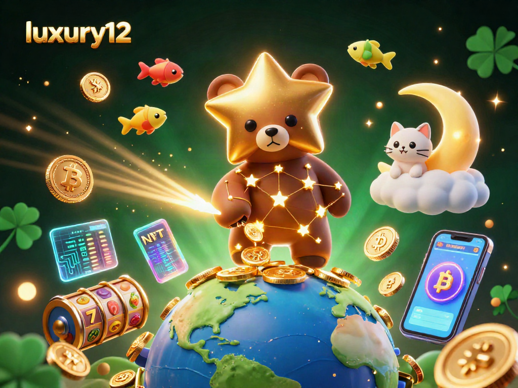 Experience luxury12 gaming excitement with cascading 3D coins and vibrant slot elements.