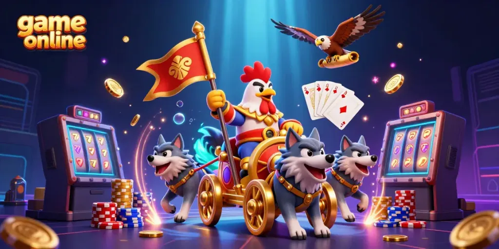 Engage in thrilling game online action with a rooster warlord leading in a fantasy casino scene.