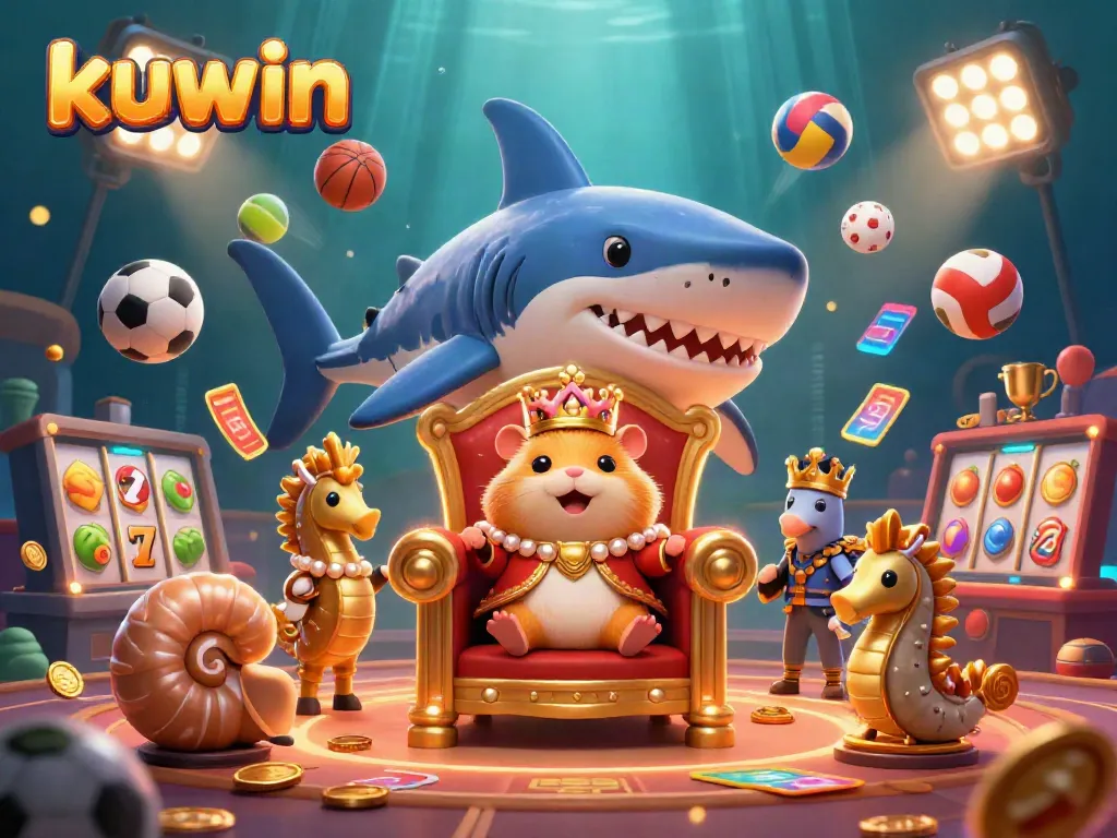 Kuwin features an engaging illustration of a golden hamster king enthroned amidst vibrant casino elements, showcasing the casino experience.