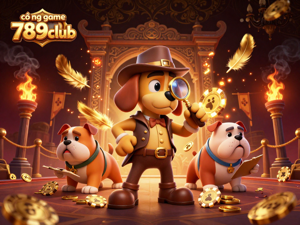Engage with the thrilling cổng game 789club atmosphere in this vibrant illustration of a detective duo unveiling poker clues.
