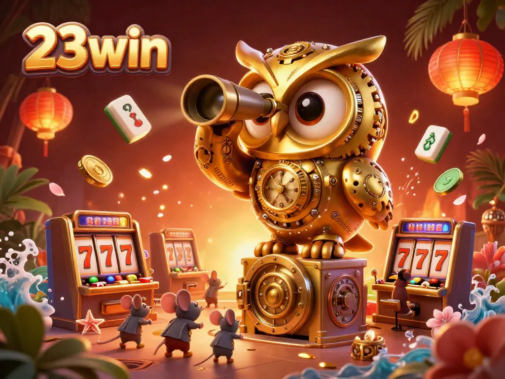 Experience the excitement of 23win in this vivid 3D casino scene full of action and vibrant elements.