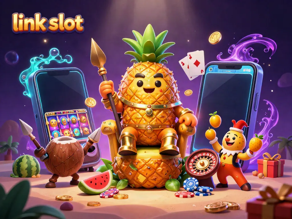 Experience thrilling gameplay with link slot featuring a golden pineapple king and vibrant casino elements.